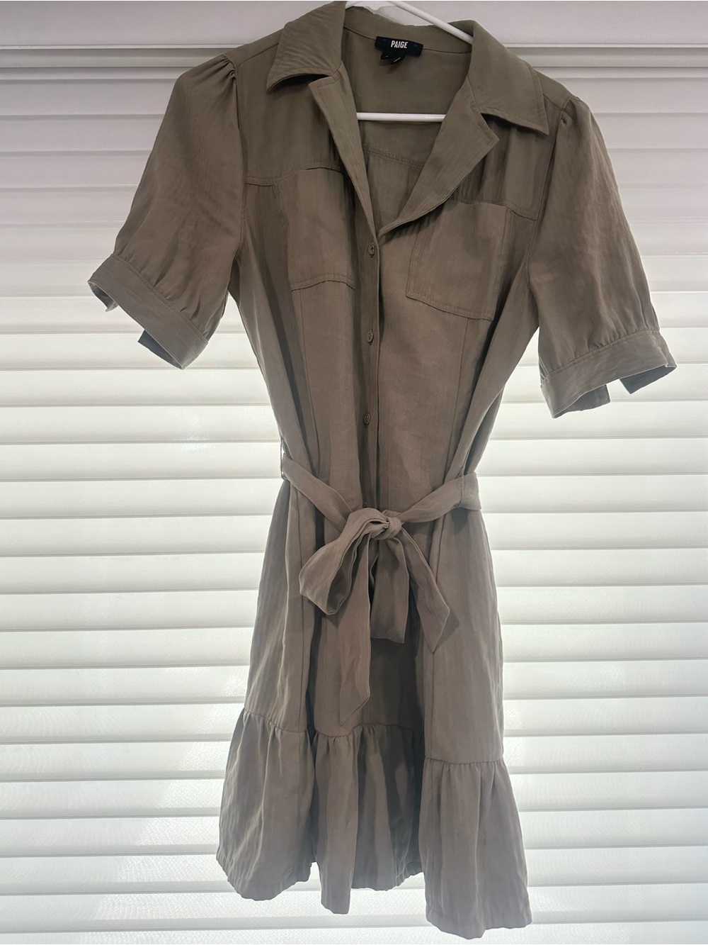 PAIGE Taupe Shirt Dress with Tie Waist